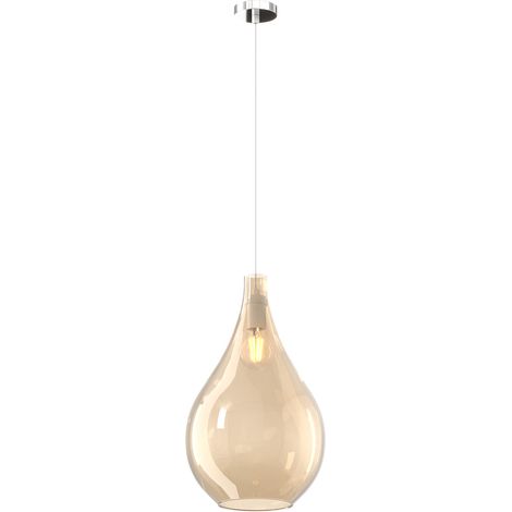 Lampadario Contemporaneo Drop 2.0 Metallo Cromo Vetro Grande Ambra 1 Luce E27