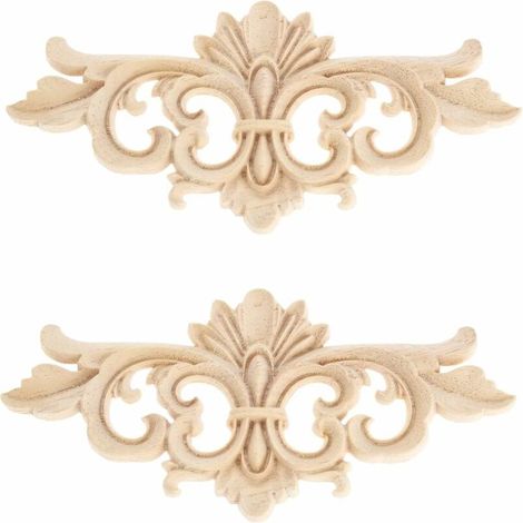 2Pcs Furniture Applique Carved Onlays, 16x7cm/6.30x2.76, Wood Decal Decorative Corner Frame (1/5)
