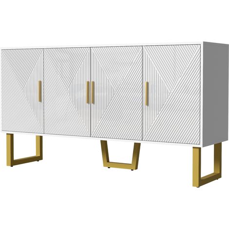 Aparador moderno blanco 150 cm, 4 puertas, acabado brillante y tiradores dorados MODENUIT (1/5)