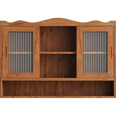 Armario auxiliar retro con 2 puertas correderas 90 cm de madera y vidrio marrón (1/5)