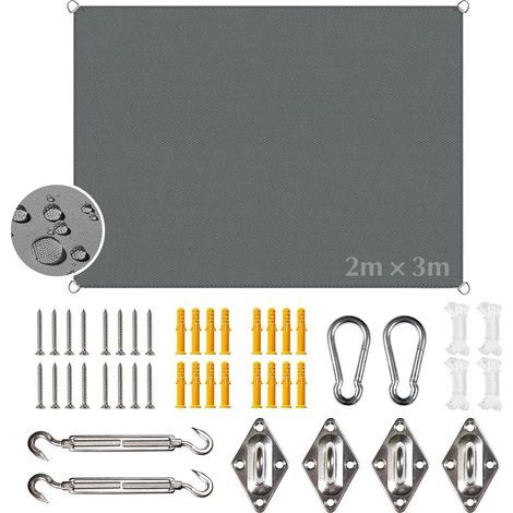 Voile d'ombrage imperméable 2 x 3 m,Voile Ombrage Rectangulaire avec Fixation Toile Ombrage,Offre Une Protection Contre Les UV,pour Patio Être Applicable Jardins, Balcon et pergola (1/5)