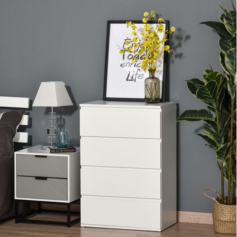 Commode 55x33x80 cm blanche en MDF avec 4 tiroirs sans poignées et dispositif anti-basculement (1/5)