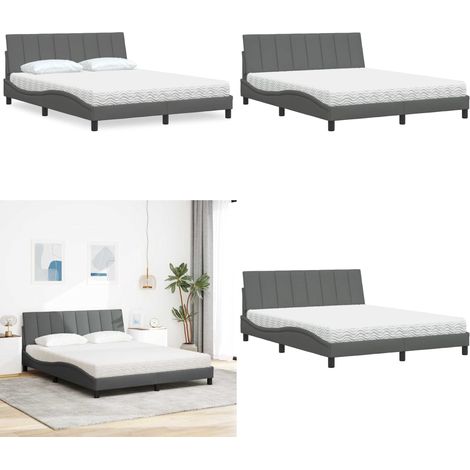 Bett mit Matratze "Hanko" Dunkelgrau 160x200 cm Stoff - Schlafzimmer Bett - Matratze für Schlafzimmer (1/5)