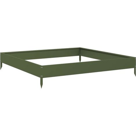 Jardinière surélevée en acier vert olive, dimensions 100 x 100 x 18,5 cm (1/5)