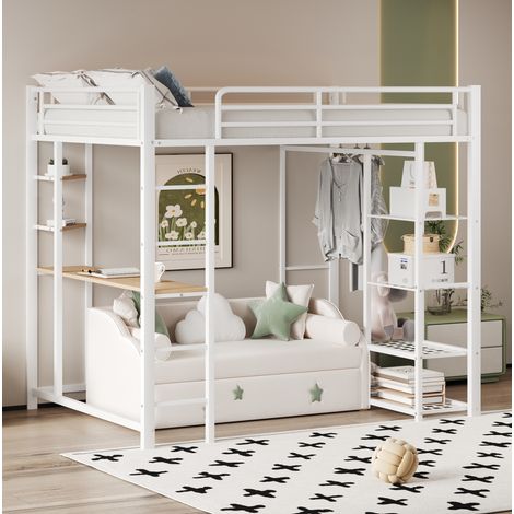 MEUBLIV Lit mezzanine 90x200 cm blanc – avec bureau et rangement, sans matelas (1/5)