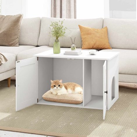Wooden Cat House with Divider & Washroom - White (1/5)