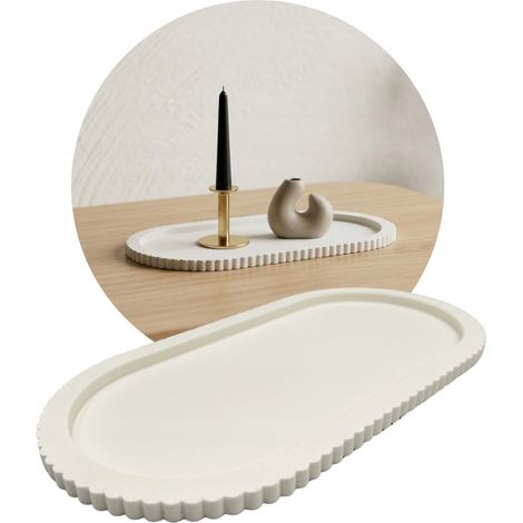 Bandeja decorativa, portavelas, bandeja para joyas, rectangular, blanca, 25 cm. (1/5)