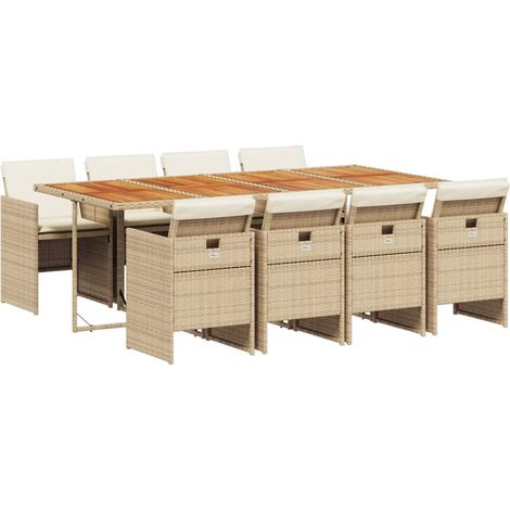 Maison Exclusive - 9-tlg. Garten-Essgruppe mit Kissen Beige Poly (1/5)