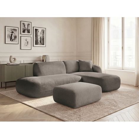 BOBOCHIC - Canapé d'angle fixe modulable ANDA avec 1 méridienne, 1 chauffeuse bout de canapé et 1 pouf Angle droit Taupe (1/5)