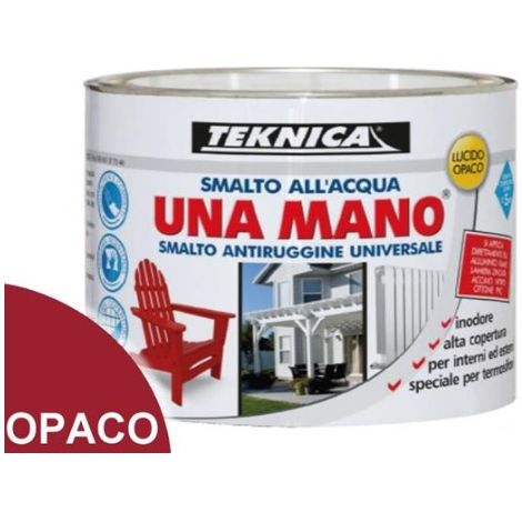 Smalto all'acqua lucido/opaco UNA MANO Antiruggine Univ. certificato A+HACCP - FORMATO: 125 ML - Colore: ROSSO - Finitura: Opaco