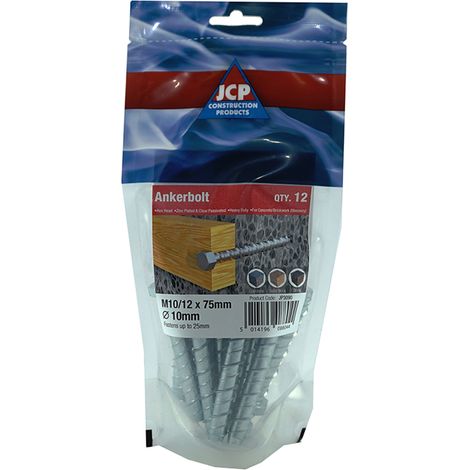 Jcp Fixings Ankerbolts Hexagon Head BZP 10/12 x 130mm - Box of...