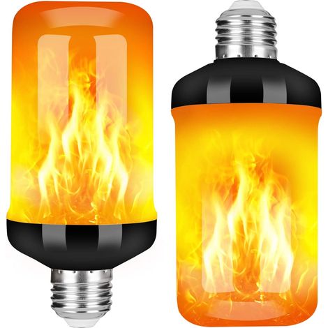 LED Flame Effect Bulb, 4 Upgraded Modes, Christmas Decor Lights, Flickering Fire, E26 Base Flame Bulb with Upside Down Effect (2 Pack)