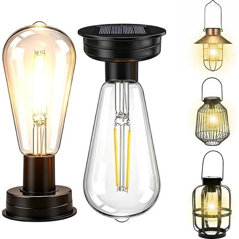 2 Pièces Ampoule Solaire Exterieur, 7 cm Panneau Solaire de Rechange avec Ampoule LED Claire Lampe Solaire de Rechange pour Lanterne Lampes de Jardin Décoration DIY (1/5)