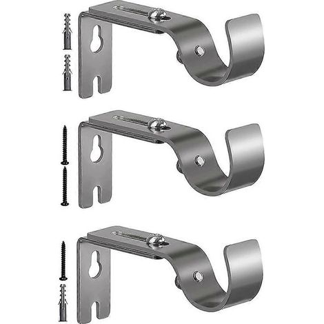 Supports de tringle à rideaux argentés pour mur, robustes, compatibles avec tringle de 2,5 cm, fournis avec vis de fixation, lot de 3 pièces (1/5)