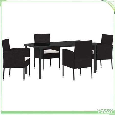 Ensemble de salle à manger jardin - FAFEICY - 3380053 - Noir - Polyrotin résistant UV - Plateau verre trempé (1/5)