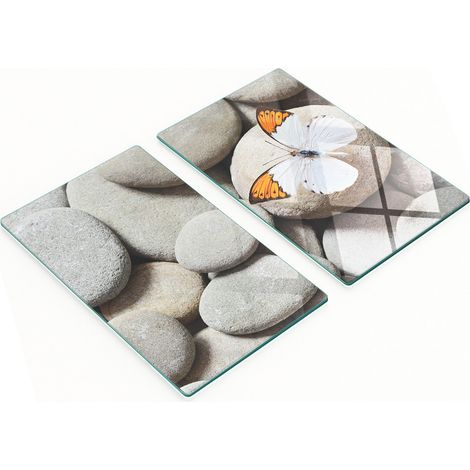 Tablas de cortar de cristal para cocina con motivos de mariposas y piedras, 2 x 30 x 52 cm.