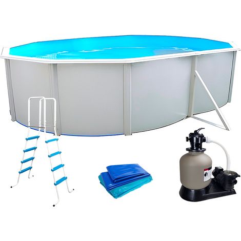 Piscine hors sol acier ovale 550x366x132cm – Filtration à sable 8.5m³/h – Capacité 21.500L – Structure anti-corrosion – TOI