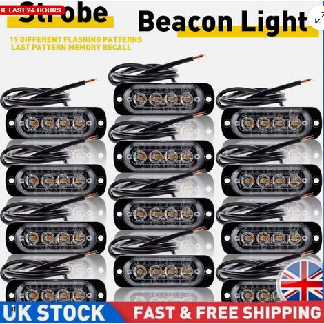 Feu Stroboscopique Grille - 12 X 4 LED Ambre - 19 Modes Clignotants Avec Mémoire - Pour Camion Remorque Véhicule Utilitaire (1/5)