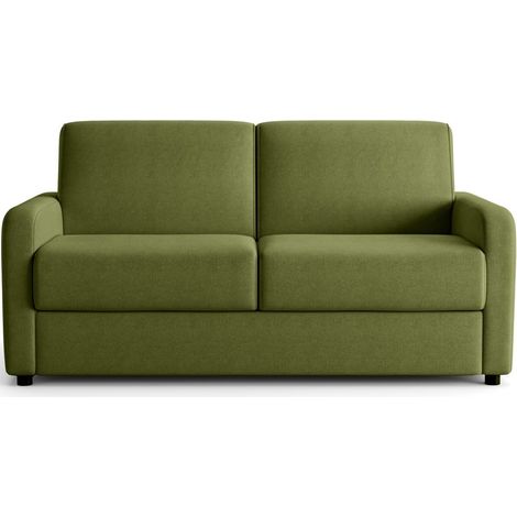 Canapé droit convertible 3 places en tissu chenille vert olive - ouverture express - Lumio (1/5)