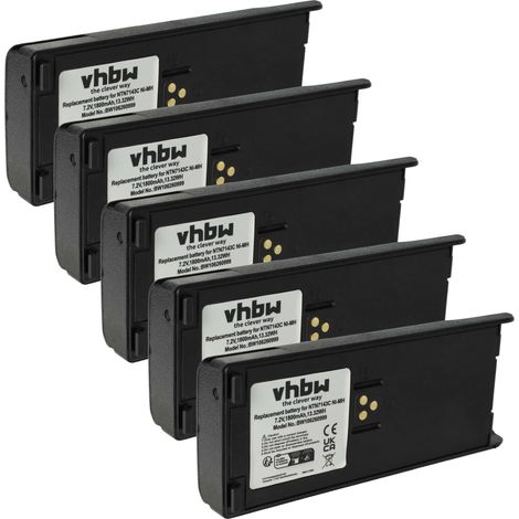 vhbw 5x Akku Ersatz für Motorola NTN7144C, NTN7144CR für Funkgerät, Walkie Talkie (1800 mAh, 7,5 V, NiMH) + Gürtelclip
