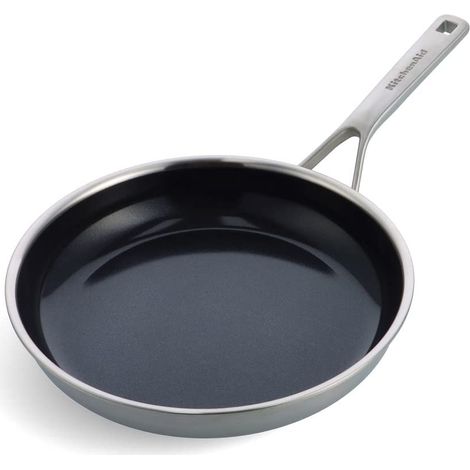 Poêle à frire antiadhésive en céramique multicouche en acier inoxydable sans PFAS, 28 cm, Induction, Multi Clad, Lavable au lave-vaisselle, Va au four, Argent (1/5)