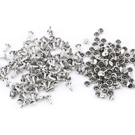 100 rivetti tubolari in metallo a doppia testa per riparazione e decorazione della pelle. -Crezuo