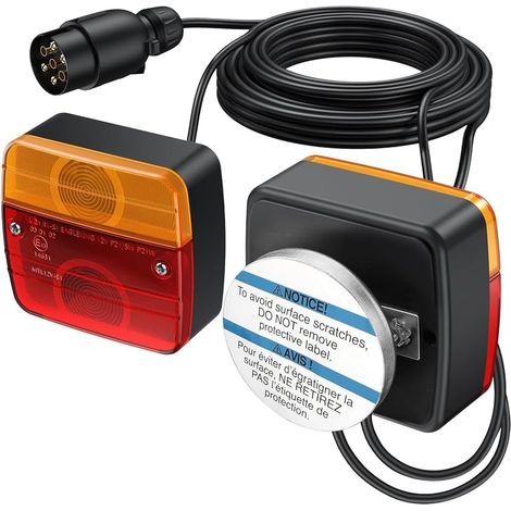 Feu Arrière de Remorque 2pcs Câble de Feux Remorque Base Magnétique Ampoules de Feu Arrière E-marqué 13 avec 7.5m Câble 7 Pin Connecteur Feux de Frein Arrière pour Remorque Camion Van Caravane (1/5)