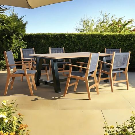 Ensemble table de jardin en teck et 6 fauteuils dark grey (1/5)