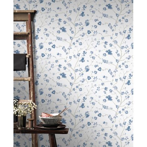 Papier peint intissé Ushi 1005 x 52cm – Motif floraisons printanières – Résistant à la lumière – Application facile sans table à tapisser – Superfresco Easy (1/5)