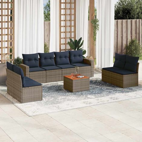 Set de sofás de jardín 9 pzas con cojines ratán sintético gris vidaXL (1/5)