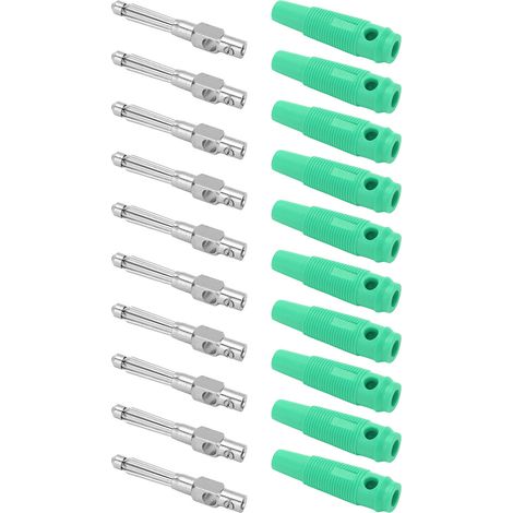 Lot de 10 fiches bananes 7 broches 4 mm en cuivre 1000 V 32 A empilables avec manchon souple, à visser, vertes (1/5)