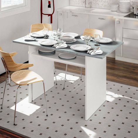 Dmora - Mesa extensible Ddiaz, Mesa extensible con apertura de libro, Mesa consola auxiliar plegable, 120x35h77 cm, Blanco y Cemento (1/5)