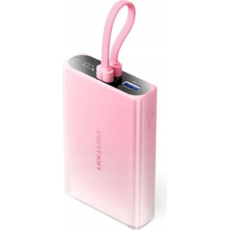 Batterie externe Vention 10 000 mAh USB-C + Lightning + USB-A 22,5 W avec affichage LED rose