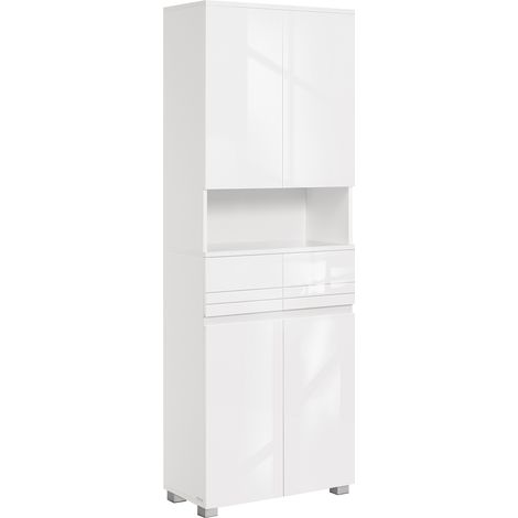 Vasagle – Colonne de salle de bain 30 x 60 x 170 cm – 2 tiroirs – Étagères réglables – Panneau MDF blanc nuage – Rangement optimisé