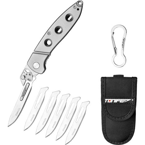 Klappmesser mit 5 Wechselklingen, Aluminiumgriff, EDC Taschenmesser für Outdoor