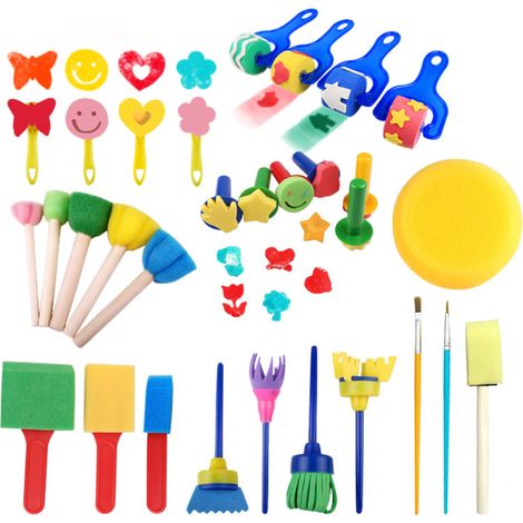 Kit de herramientas de pintura para niños, pinceles de espuma, rodillo, esponjas, diversas formas, actividades creativas (1/5)