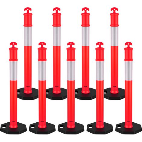 VEVOR Pali Delimitatori di Traffico, 9 Pezzi, Paletti di Sicurezza Stradale da 1140 mm con Base Appesantita e Strisce Riflettenti, Pali Delimitatori Resistenti per Cantieri Edili, Parcheggi, Rosso (1/5)