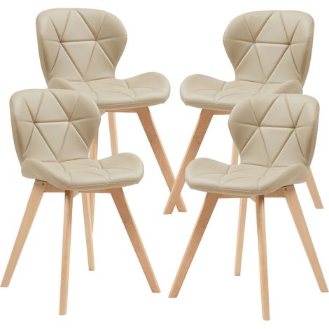 Set 4 Sedie Älmhult con Rivestimento in Similpelle Trapuntata - Beige [en.casa]