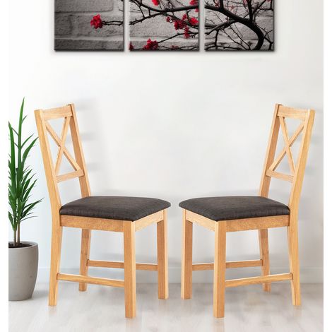 Hallowood Furniture Oak Dining Chairs Set of 2 with Charcoal Grey Linen Fabric Seat Pad, Modern & Stylish Cross Back Solid Wooden Oak Small Kitchen Dining Room Chairs for Home, Restaurant and Café (1/5)