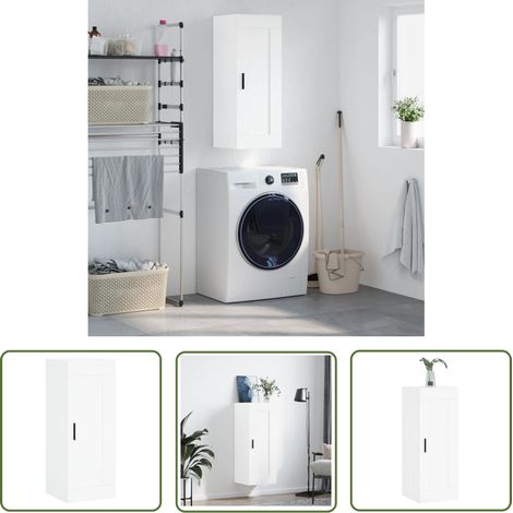 The Living Store Armoire murale blanc 34,5x34x90 cm bois d'ingénierie - Armoire Murale - Meuble Mural - Rangement Mural - Armoire Blanche - Armoire Moderne (1/5)