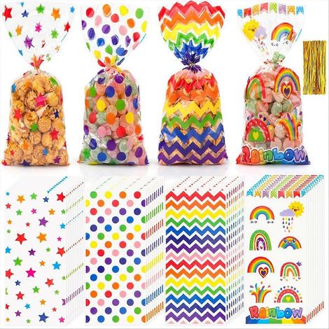 100 Geschenktüten für Kinder (Geburtstag), Tüten für Süßigkeiten und Kekse, Zellophantüten für Geburtstagsgeschenke, DIY-Geschenke (1/5)