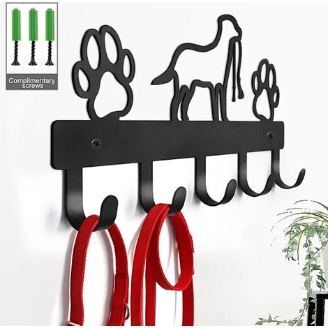 Porte-manteau mural en métal noir en forme de patte pour chien, avec 5 crochets, pour manteau, clés et laisse. (1/5)