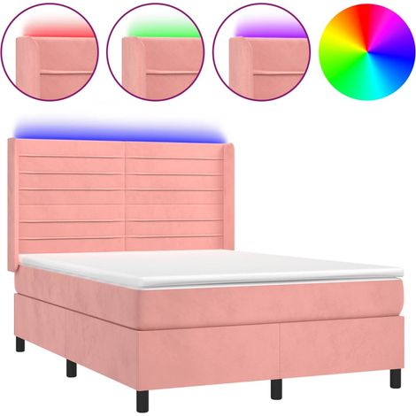 Maison Exclusive - Sommier à lattes de lit matelas et LED Rose 140x190 cm Velours (1/5)