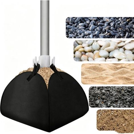 Pied de parasol portable avec poignée, sac de lestage remplissable de sable, Oxford 600D, pour parasol, tente et trampoline, noir, 40 x 40 x 42 cm (1/5)
