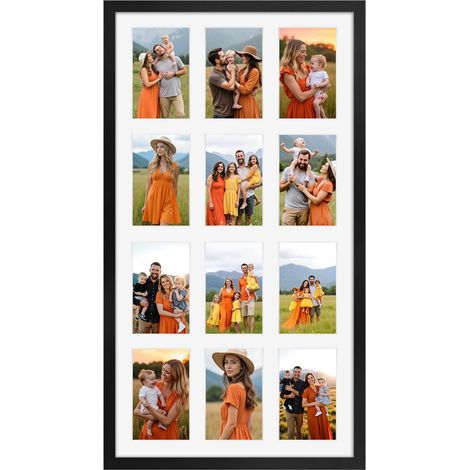 Cadre photo avec ouverture de 12 x 15 cm, cadre photo noir pour collage de plusieurs photos de 10,2 x 15,2 cm avec passe-partout pour mur (1/5)