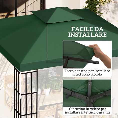 Bâche de jardin 3x3m, toit en polyester imperméable et anti-UV, vert foncé (1/5)