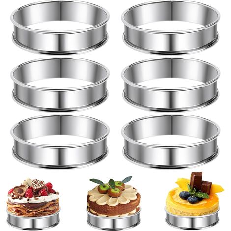 6 x 10.5 x 2.5 cm Round Stainless Steel Pie Rings with Rolled Edge, Pastry Circle, Tart Circle, Cake Rings, Crumpet Rings for Muffins, Pancakes and Cakes, Non-Stick Circle Patisserie (1/5)