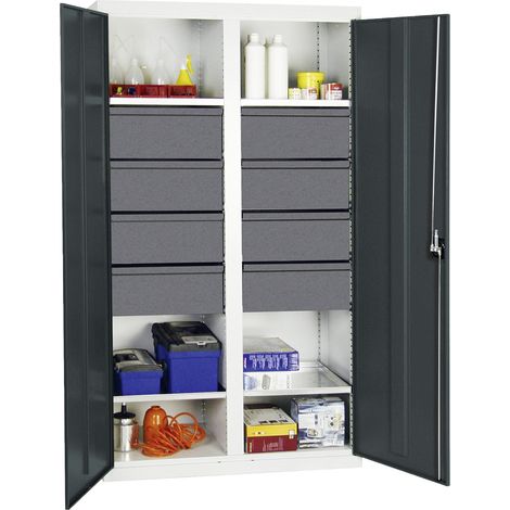 Stumpf Armoire à outils et matériel série 3000 gris clair / gris anthracite + 8 tiroirs 200 mm + cloison centrale + 4 tablettes coulissantes - 3004671