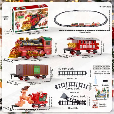 Treno Elettrico Natalizio Retrò – 46 Pezzi con Binari, Luci e Musica, Design Vintage Elegante in Materiali Durabili, Funzionamento a Batterie, Ideale per Decorazioni Albero di Natale e Interni Festivi (1/5)