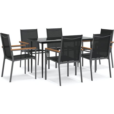 Maison Exclusive - Set da Pranzo da Giardino 7 pz Nero in Textilene e Acciaio